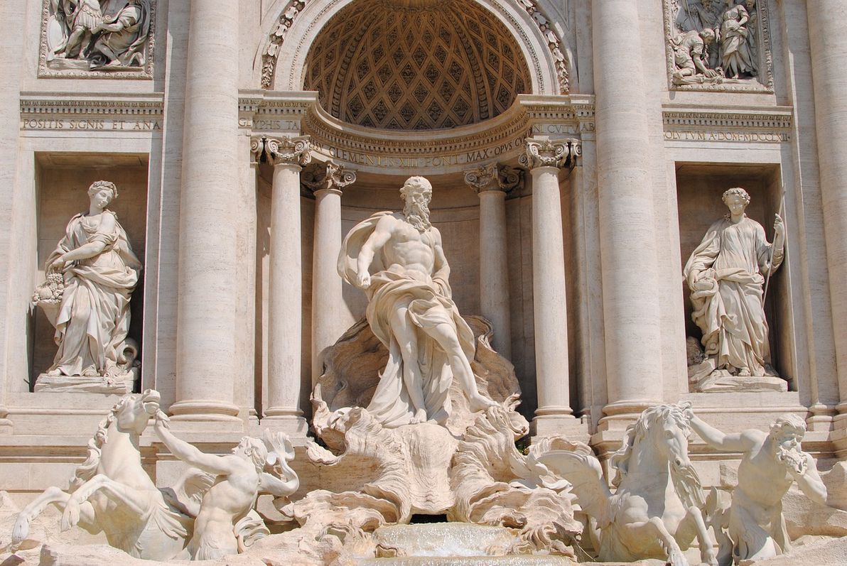 The three statues that watch over the Trevi Fountain