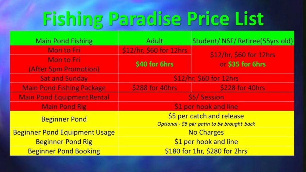 Fishing Paradise Price List